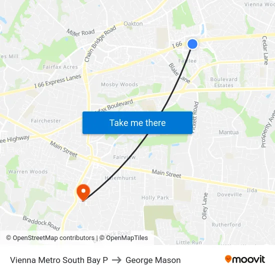 Vienna Metro South Bay P to George Mason map