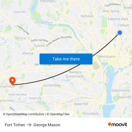 Fort Totten to George Mason map