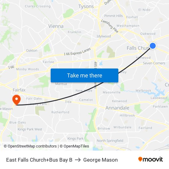 East Falls Church+Bay B to George Mason map