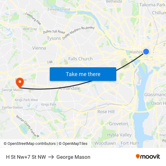 H St Nw+7 St NW to George Mason map