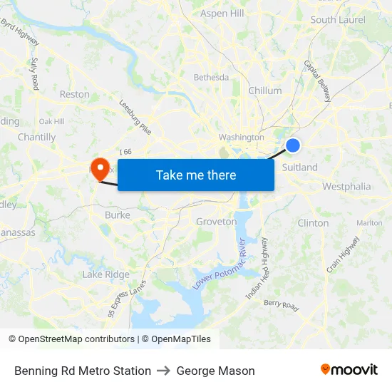 Benning Rd Metro Station to George Mason map