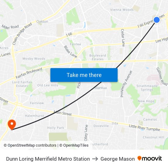 Dunn Loring Merrifield Metro Station to George Mason map