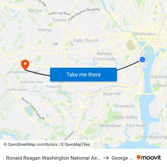 Ronald Reagan Washington National Airport Metrorail Station to George Mason map