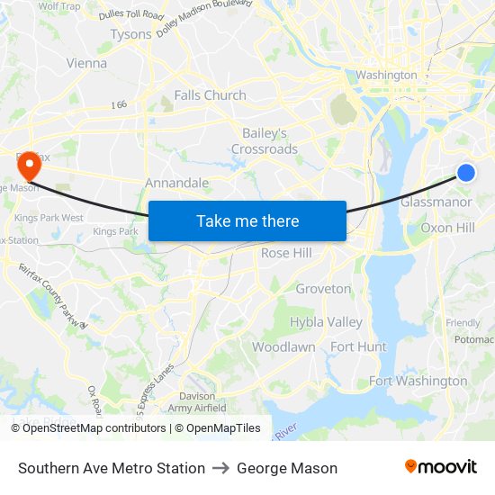 Southern Ave Metro Station to George Mason map