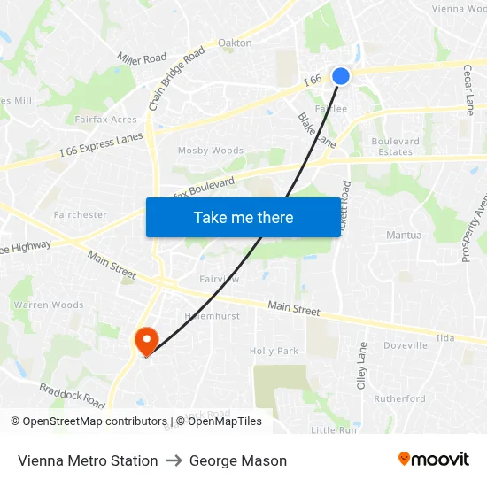 Vienna Metro Station to George Mason map