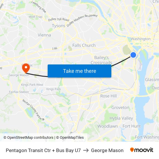 Pentagon Transit Ctr + Bus Bay U7 to George Mason map