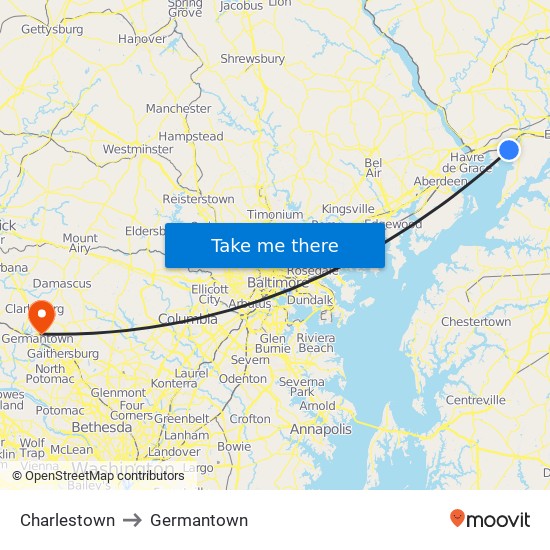 Charlestown to Germantown map