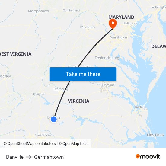 Danville to Germantown map