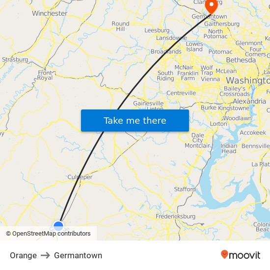 Orange to Germantown map