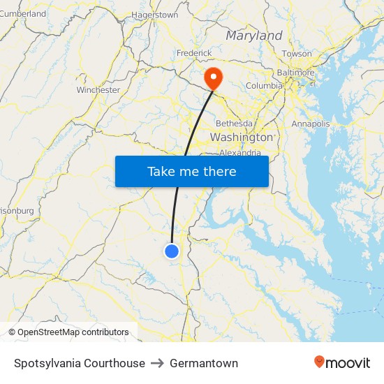 Spotsylvania Courthouse to Germantown map