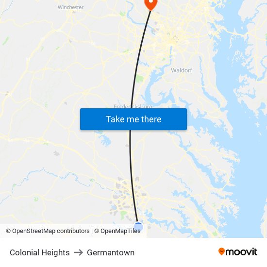 Colonial Heights to Germantown map