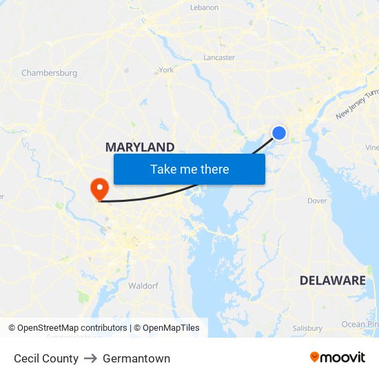 Cecil County to Germantown map