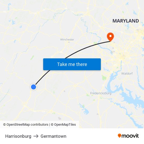Harrisonburg to Germantown map