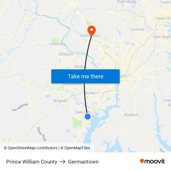 Prince William County to Germantown map