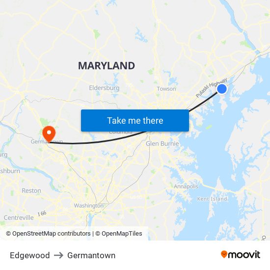 Edgewood to Germantown map