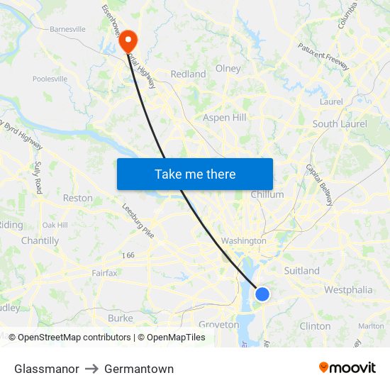 Glassmanor to Germantown map