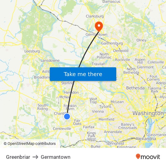 Greenbriar to Germantown map