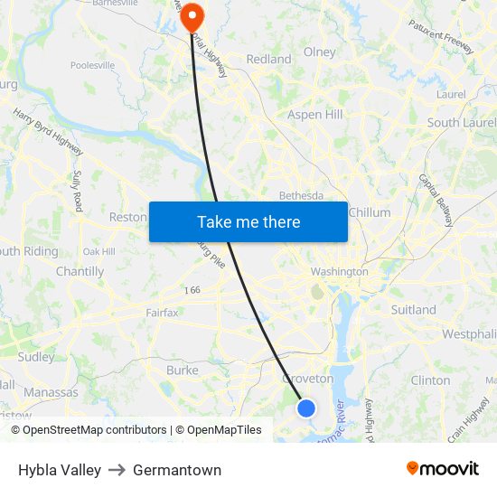 Hybla Valley to Germantown map