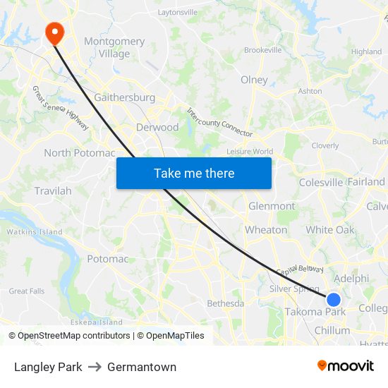 Langley Park to Germantown map