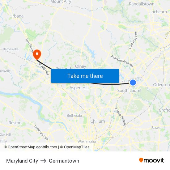 Maryland City to Germantown map