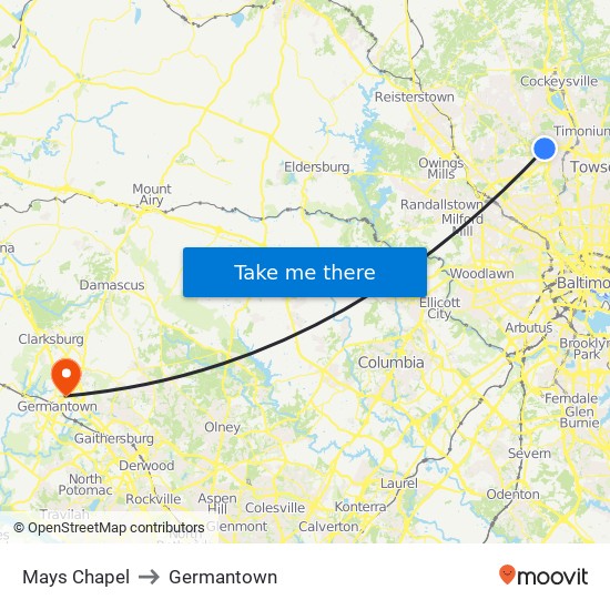 Mays Chapel to Germantown map