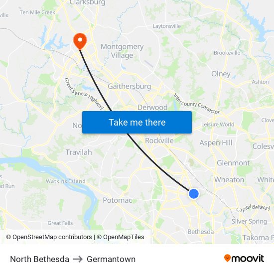 North Bethesda to Germantown map