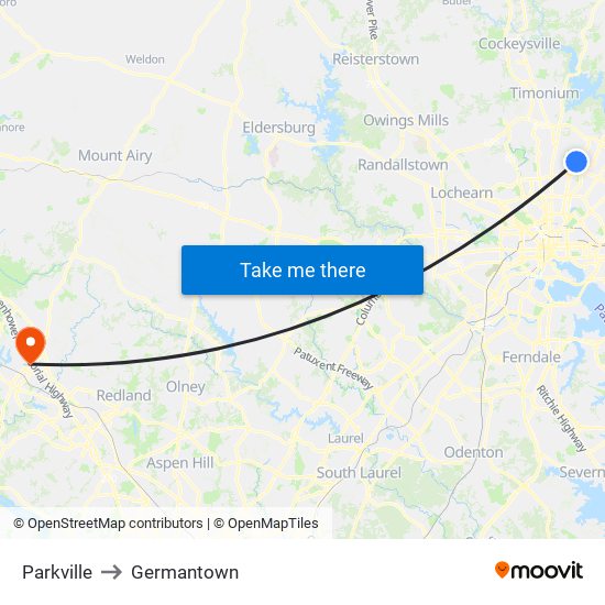 Parkville to Germantown map