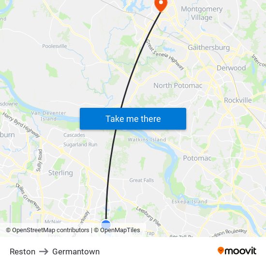 Reston to Germantown map