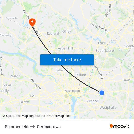 Summerfield to Germantown map