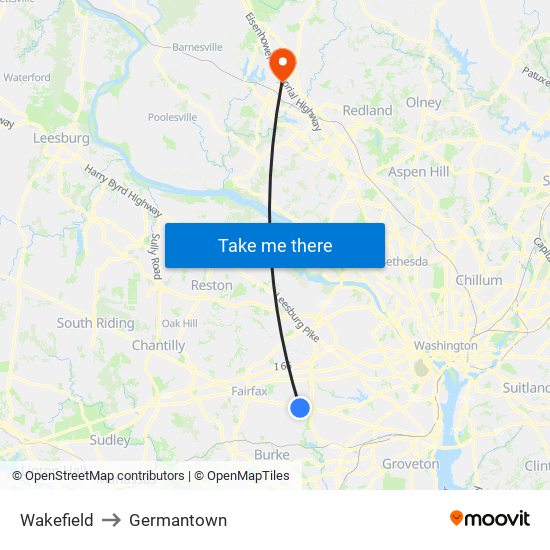 Wakefield to Germantown map