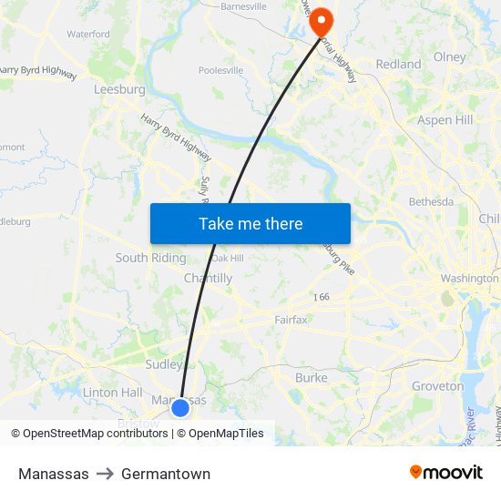 Manassas to Germantown map