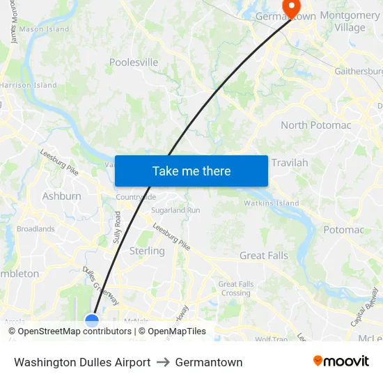 Washington Dulles Airport to Germantown map