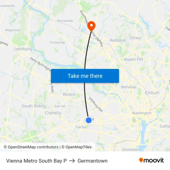 Vienna Metro South Bay P to Germantown map