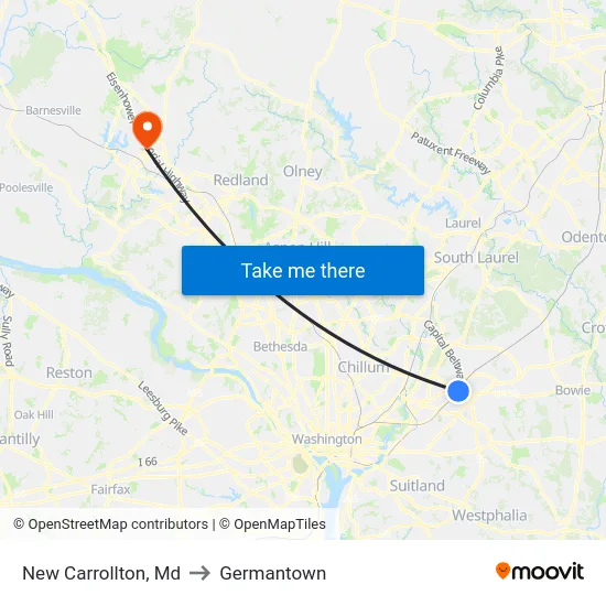 New Carrollton, Md to Germantown map