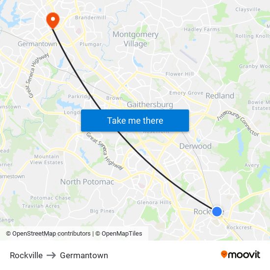 Rockville to Germantown map