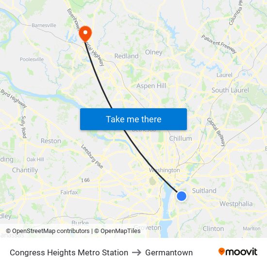 Congress Heights Metro Station to Germantown map