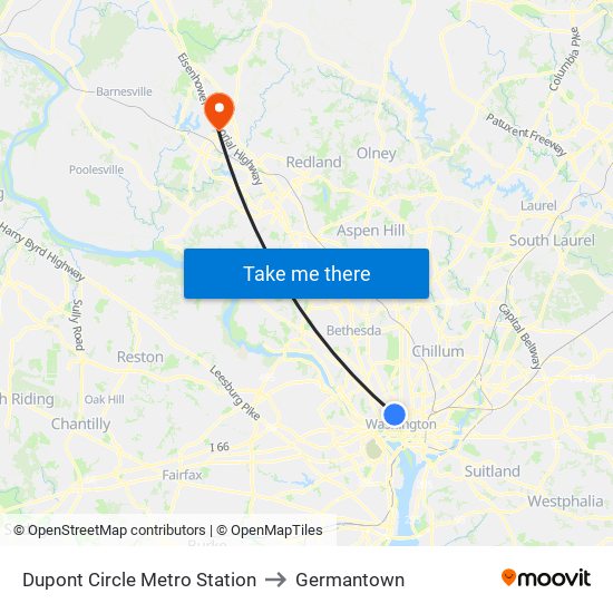 Dupont Circle Metro Station to Germantown map