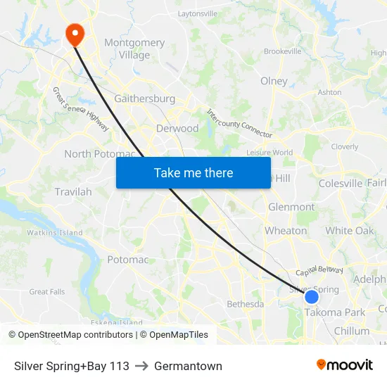 Silver Spring+Bay 113 to Germantown map