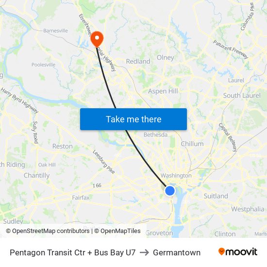 Pentagon Transit Ctr + Bus Bay U7 to Germantown map