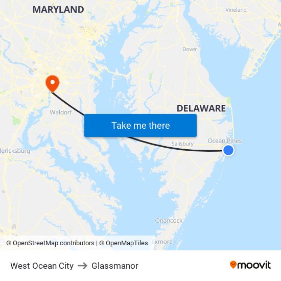 West Ocean City to Glassmanor map