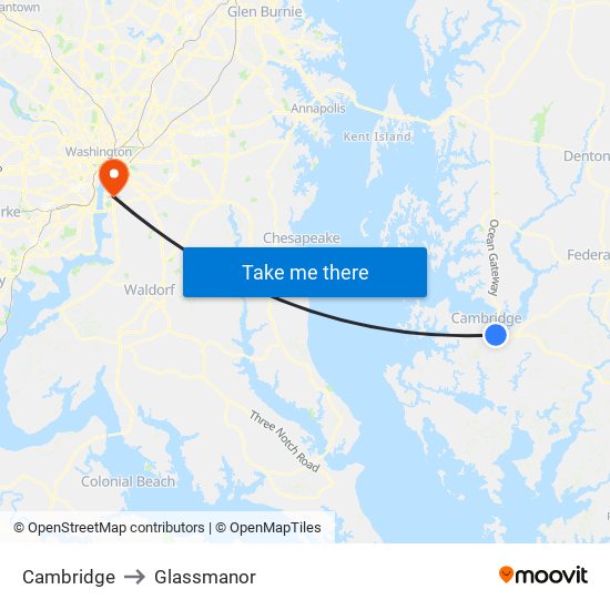 Cambridge to Glassmanor map