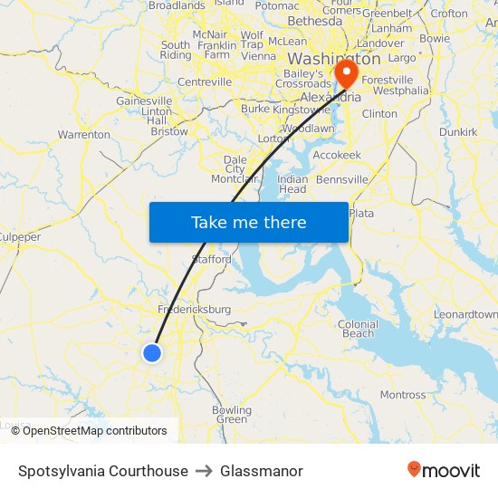 Spotsylvania Courthouse to Glassmanor map