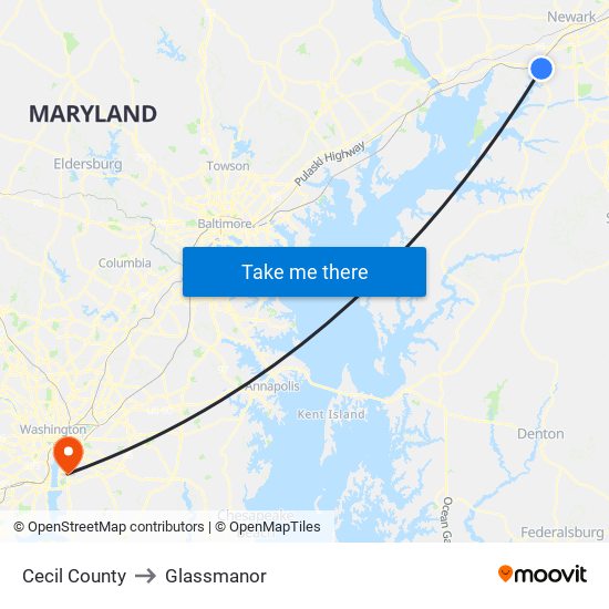 Cecil County to Glassmanor map