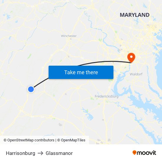 Harrisonburg to Glassmanor map