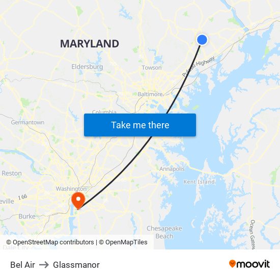Bel Air to Glassmanor map