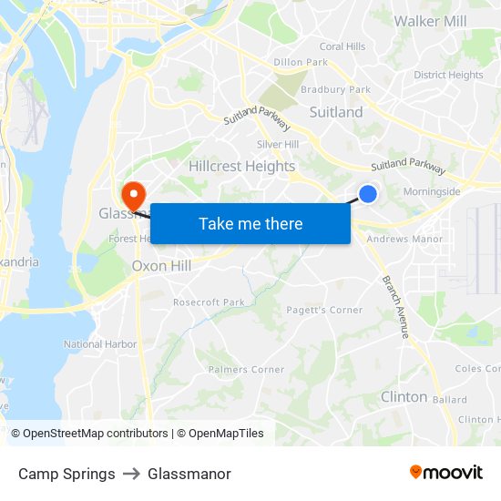 Camp Springs to Glassmanor map