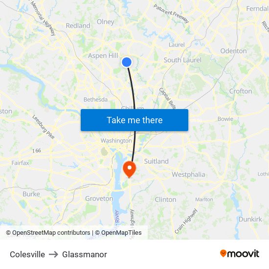 Colesville to Glassmanor map