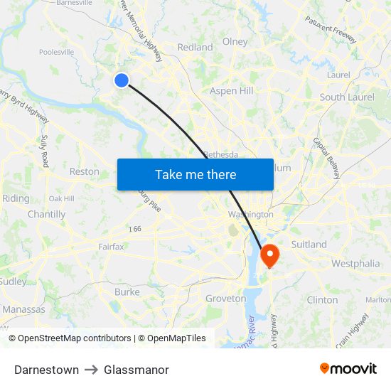 Darnestown to Glassmanor map