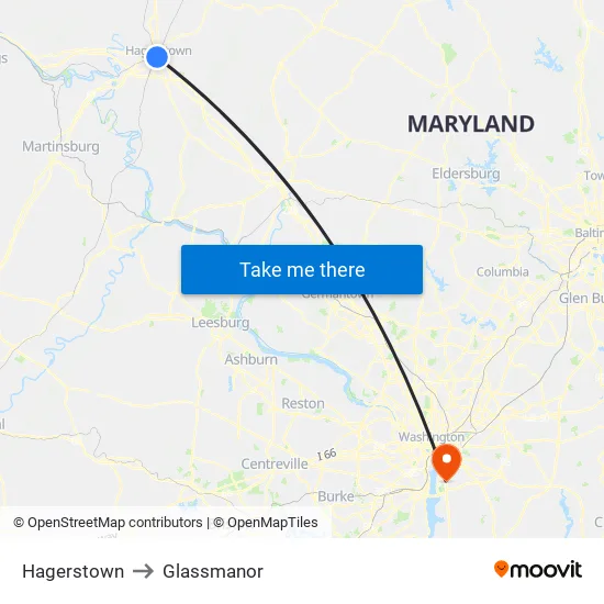 Hagerstown to Glassmanor map