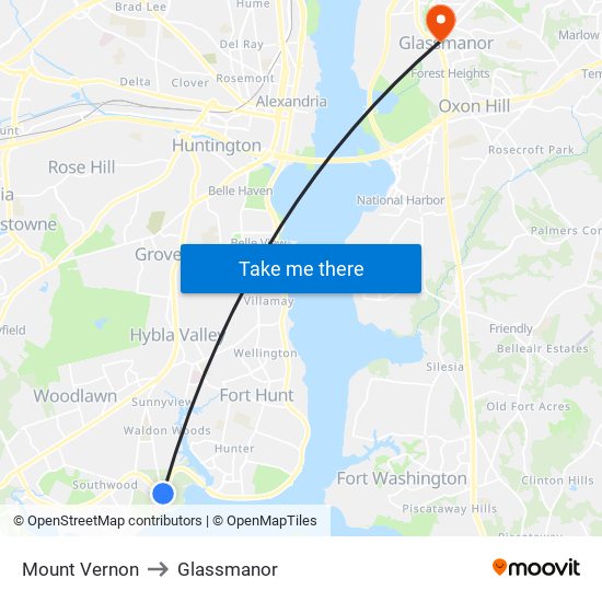 Mount Vernon to Glassmanor map